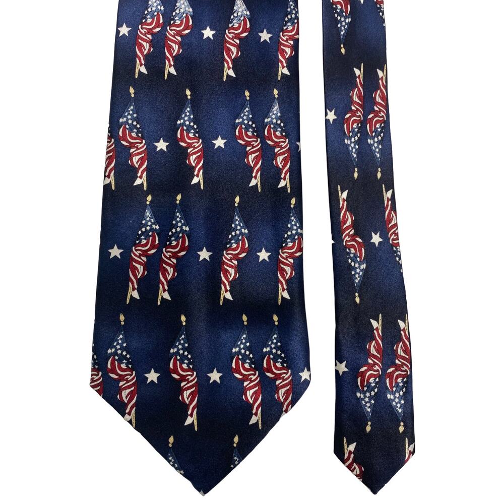 Stonehenge American Flag Handmade Silk Tie Red White Blue Patriotic USA Necktie